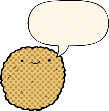 Bir insan tarafından çizilmiş çizgi roman tarzında konuşma baloncuklu çizgi film bisküvisi.