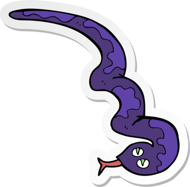 Bir insan tarafından çizilmiş tıslayan yılan çizgi film etiketi.