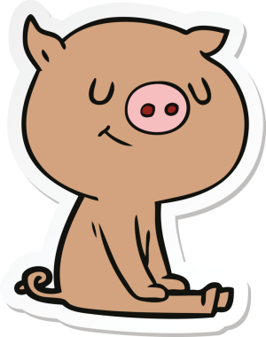 Bir insan tarafından çizilmiş mutlu çizgi film domuzu çıkartması.