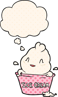 Bir insan tarafından çizilmiş çizgi roman tarzı düşünce baloncuklu tatlı çizgi film dondurması.