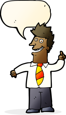 Bir insan tarafından çizilmiş konuşma baloncuğu ile iyi bir fikri olan çizgi film adamı.