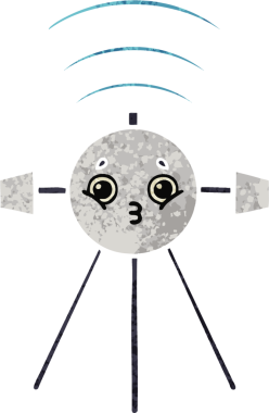 Bir insan tarafından çizilmiş bir uydunun retro çizim tarzı karikatürü