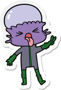 Bir insan tarafından çizilmiş garip bir uzaylı çizgi film çıkartması.