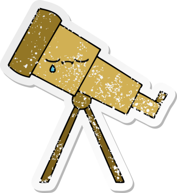 Bir insan tarafından çizilmiş sevimli bir teleskobun sıkıntılı çıkartması.