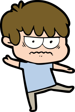 Bir insan tarafından çizilmiş sinirli çizgi film çocuğu.