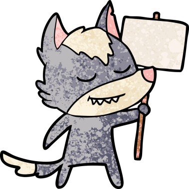 Bir insan tarafından çizilmiş boş tabelalı, dost canlısı bir kurt.