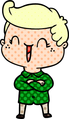 Bir insan tarafından çizilmiş kollarını birleştiren gülen çocuk.