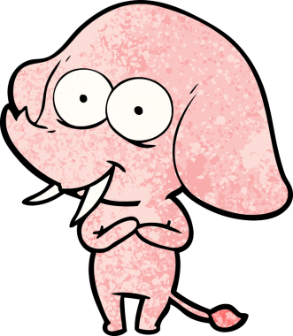 Bir insan tarafından çizilmiş mutlu bir fil.