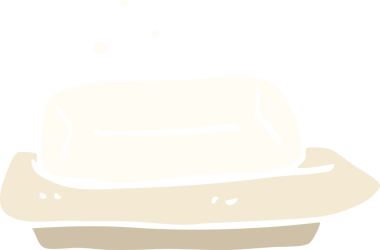 Bir insan tarafından çizilmiş düz renkli çizgi film sabunu ve tabağı