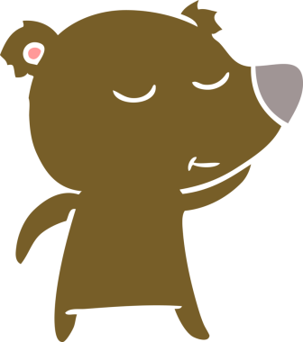 Bir insan tarafından çizilmiş mutlu düz renkli çizgi film ayısı.