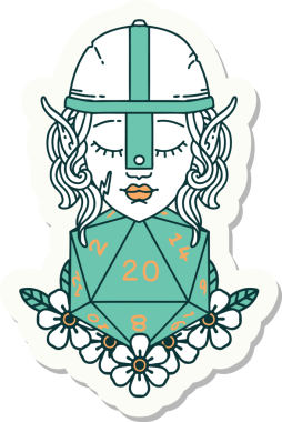 Bir insan tarafından çizilmiş 20 zarlı bir elf savaşçısı çıkartması.