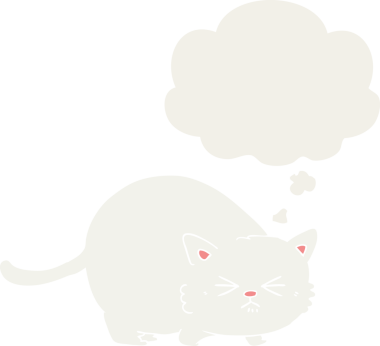 Düşünce baloncuğu olan kızgın kedi çizgi filmi bir insan tarafından çizilmiş.