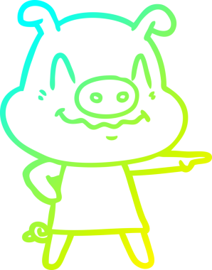 Bir insanın çizdiği elbiseyi giyen sinirli bir domuzun çizdiği çizgi film.