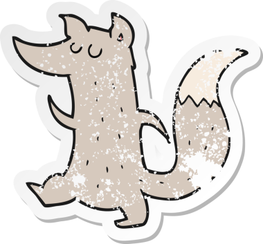 Bir insan tarafından çizilmiş şirin bir kurdun gerilmiş çıkartması.