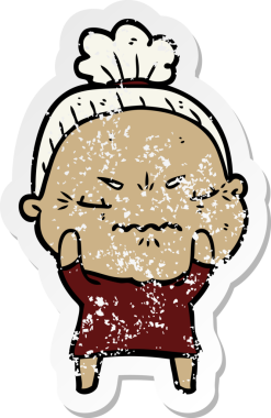 Bir insan tarafından çizilmiş, sıkıntılı bir karikatür çıkartması.