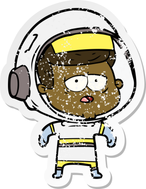 Bir insan tarafından çizilmiş yorgun bir astronotun sıkıntılı çıkartması.