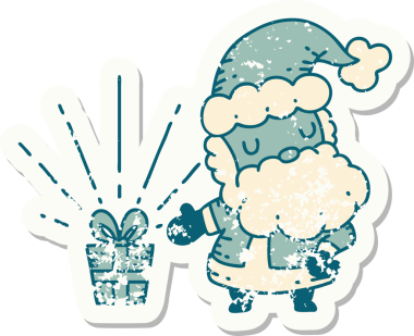 Bir insan tarafından çizilmiş eski bir dövme stili Noel Baba karakterinin eski çıkartması.