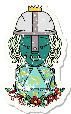 Retro Dövme Biçimli Ork Savaşçısı Karakteri Bir insan tarafından çizilmiş doğal yirmi zar atışıyla