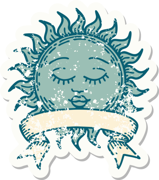 Bir insan tarafından çizilmiş güneşin bayrağı olan eski bir etiket