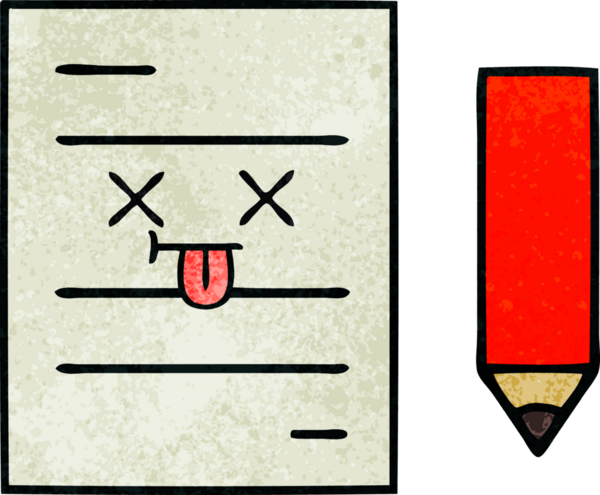 Bir insan tarafından çizilmiş bir test kağıdının retro grunge desen karikatürü