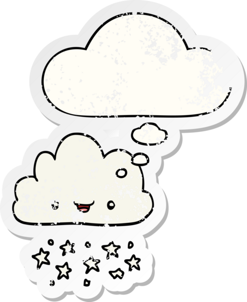 Düşünce baloncuklu karikatür fırtına bulutu bir insan tarafından çizilmiş yıpranmış bir çıkartma.