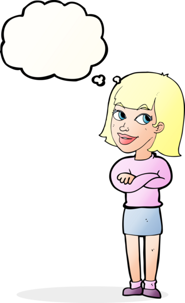 Bir insan tarafından çizilmiş düşünce baloncuğuyla bakan mutlu bir karikatür.