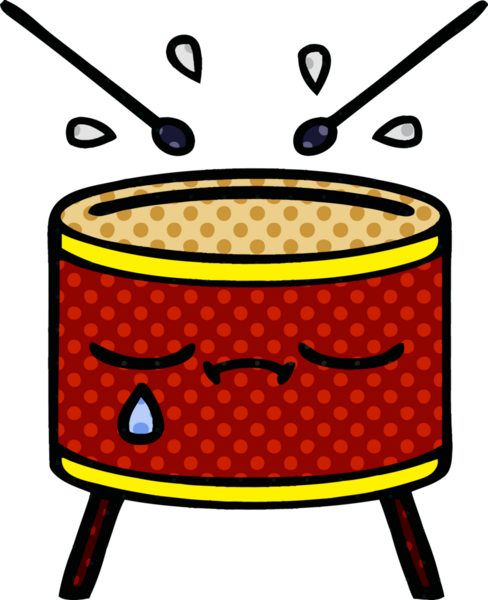 Bir insan tarafından çizilmiş ağlayan davulun karikatürü.