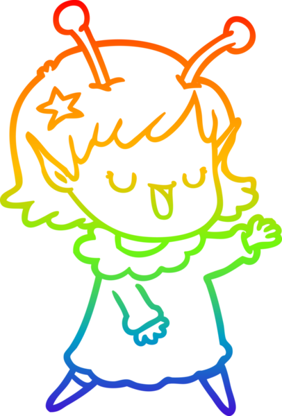 gökkuşağı gradyan çizimi mutlu bir uzaylı kız çizgi filmi bir insan tarafından çizildi