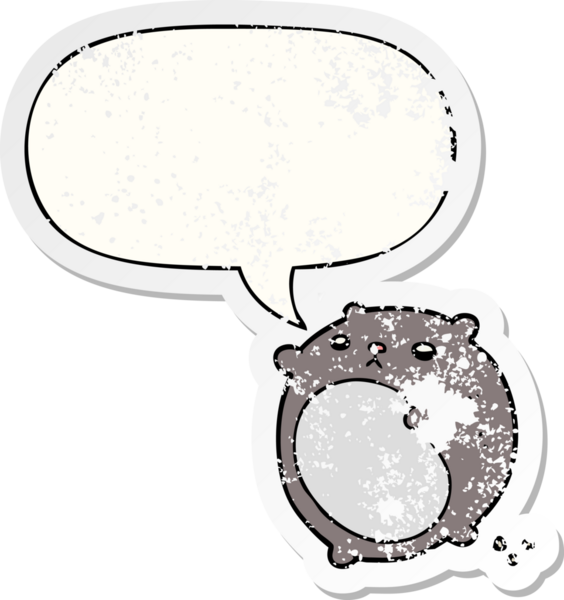 Konuşma baloncuğu olan çizgi film ayısı bir insan tarafından çizilmiş sıkıntılı eski bir çıkartma