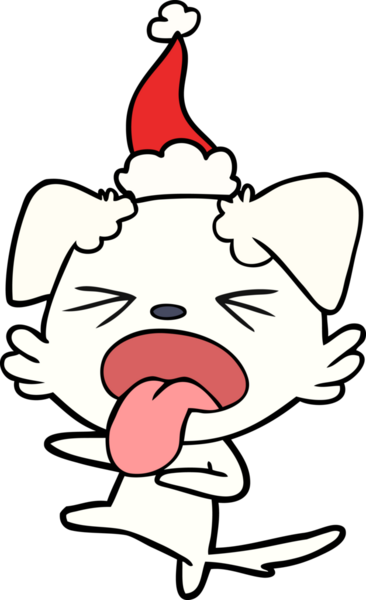 Bir insan tarafından çizilmiş Noel Baba şapkası giyen tiksinmiş bir köpeğin el çizimi.