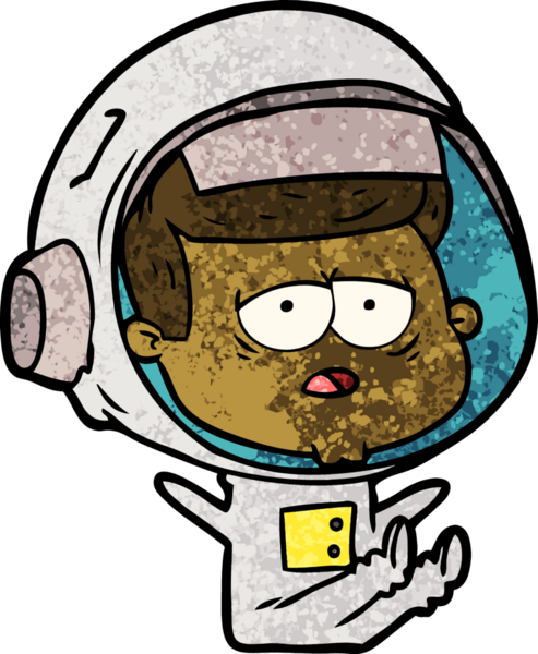 Bir insan tarafından çizilmiş yorgun astronot çizgi filmi.