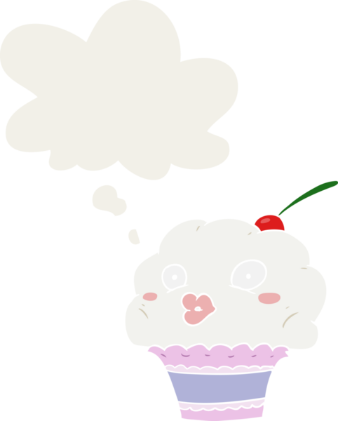 Düşünce baloncuğu olan, insan tarafından çizilmiş bir kek.