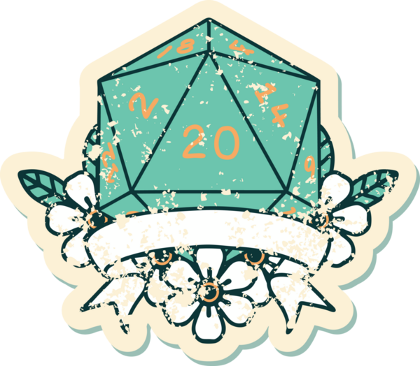 Retro Dövme Biçimi Doğal 20 kritik vuruş D20 zar bir insan tarafından çizildi