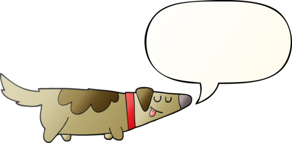 Bir insan tarafından çizilmiş, konuşma baloncuklu çizgi film köpeği.
