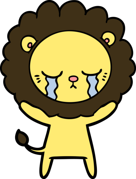 Bir insan tarafından çizilmiş ağlayan çizgi film aslanı.