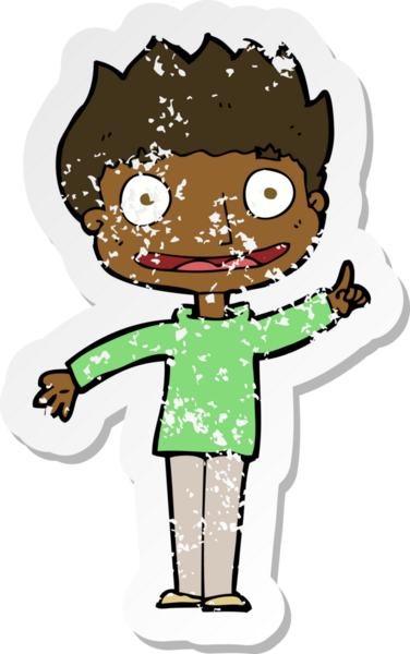 Bir insan tarafından çizilen mutlu çocuk çizgi filminin kederli retro yapıştırması.