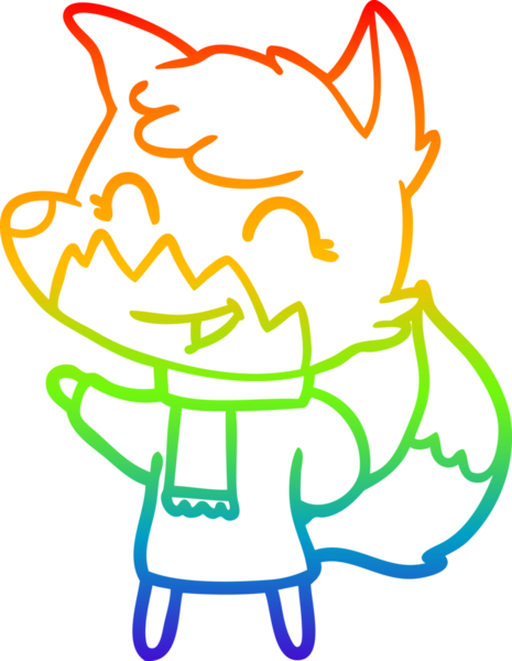 gökkuşağı gradyanı çizimi bir insan tarafından çizilmiş mutlu bir tilki çizgi filmi.