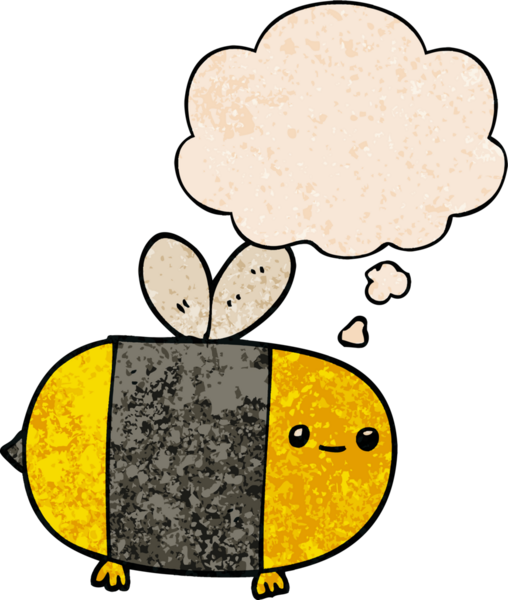 Bir insan tarafından çizilmiş grunge desenli düşünce balonu olan sevimli çizgi film arısı.