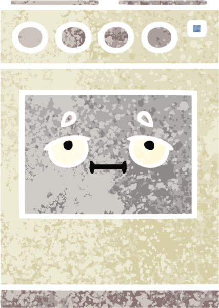 Bir insan tarafından çizilmiş mutfak fırınının retro çizim tarzı karikatürü.