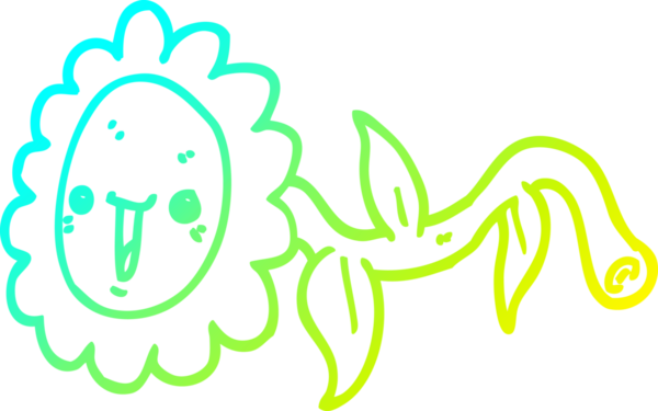 Bir insanın çizdiği karikatür çiçeğinin soğuk gradyan çizgisi.