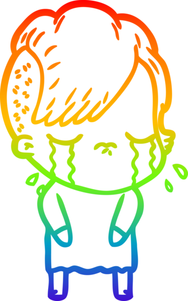 Gökkuşağının gradyan çizimi bir insan tarafından çizilmiş ağlayan bir kız çizgi filmi.