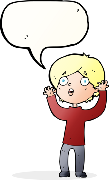 Bir insan tarafından çizilmiş konuşma baloncuğu olan korkmuş bir adam.