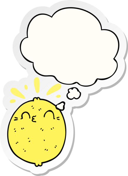 Düşünce baloncuklu şirin çizgi film limonu bir insan tarafından çizilmiş çıkartma gibi.