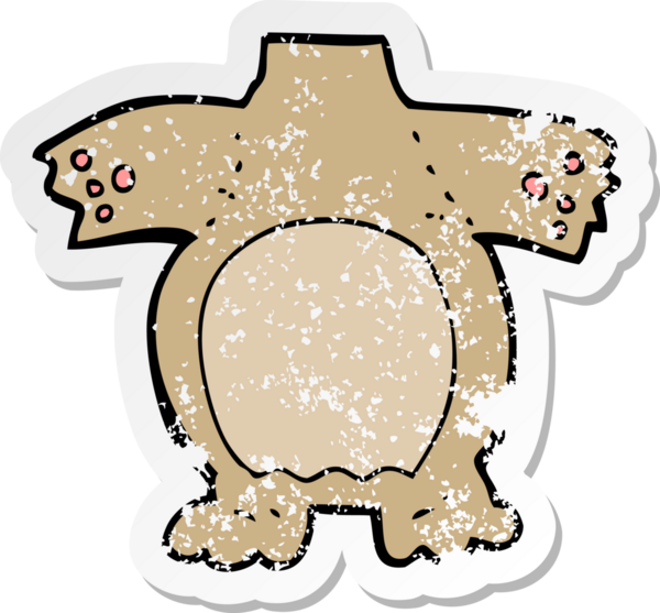 Bir insan tarafından çizilmiş oyuncak ayı vücudunun gerilimli retro yapıştırması.