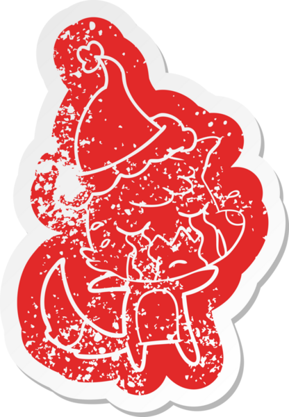 Ağlayan tilki çizgi filmi bir insan tarafından çizilmiş Noel Baba şapkasının çıkartması.