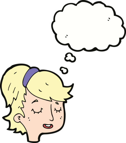 Bir insan tarafından çizilmiş düşünce kabarcığı olan güzel bir kadın yüzü.