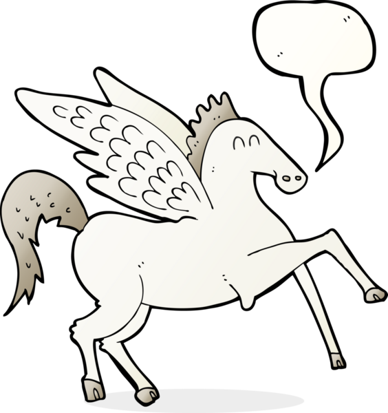 bir insan tarafından çizilmiş konuşma baloncuklu karikatür pegasus