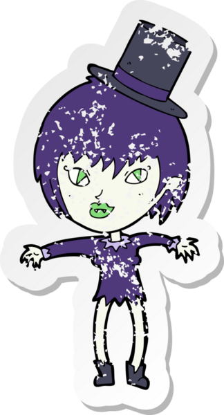Bir insan tarafından çizilmiş bir cadılar bayramı vampir kız çizgi filminin gerilimli yapıştırması.