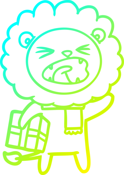 Bir insan tarafından çizilmiş bir karikatür aslanının soğuk gradyan çizimi.