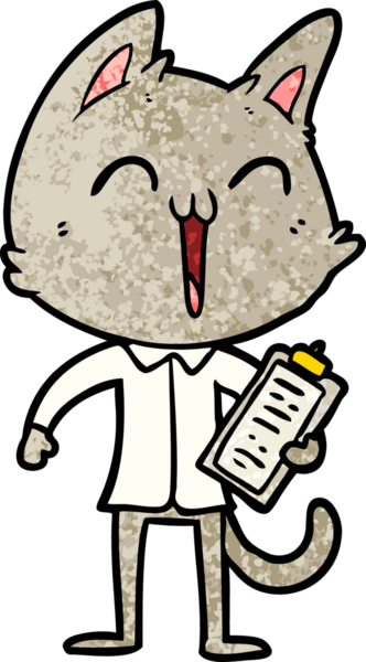 Bir insan tarafından çizilmiş mutlu çizgi film kedisi.